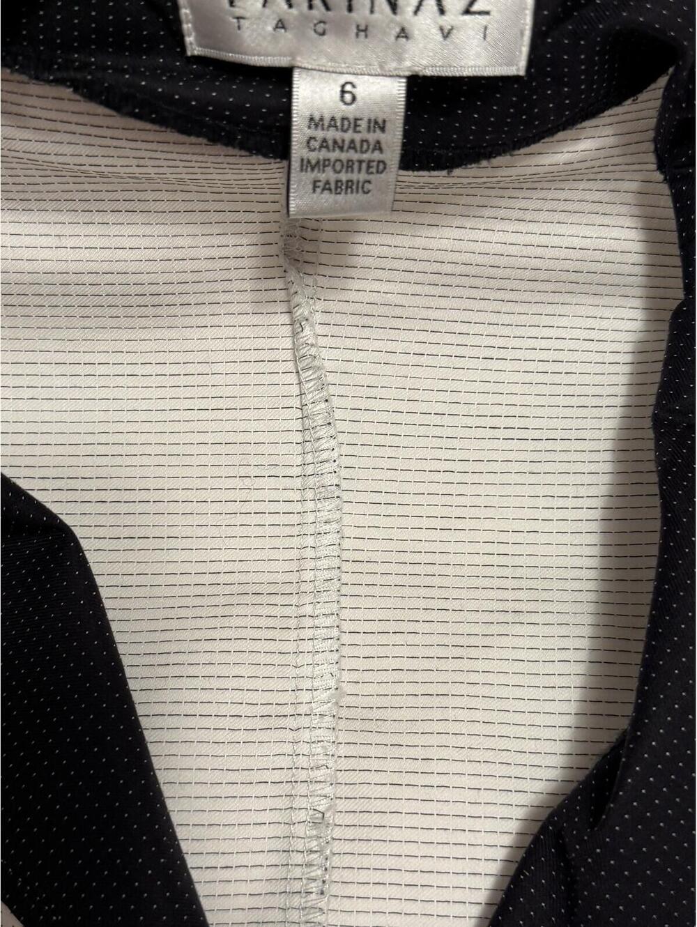 Farinaz Taghavi White Tailored Blouse w/ Black Contrast Collar & Cuffs Size 6 - Picture 4 of 9